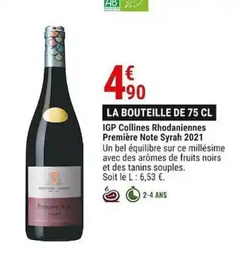 Gamm vert Igp collines rhodaniennes première note syrah 2021 offre