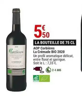 Gamm vert Aop corbières la crémade bio 2020 offre