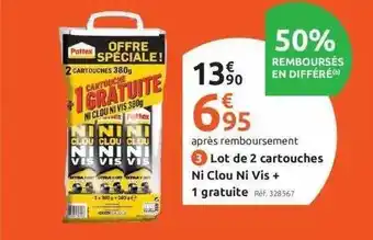 Mr Bricolage Lot de 2 cartouches ni clou ni vis + 1 gratuite offre