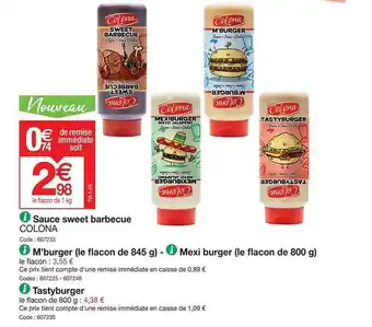 Promocash Sauce sweet barbecue colona, m'burger, mexi burger, tastyburger offre