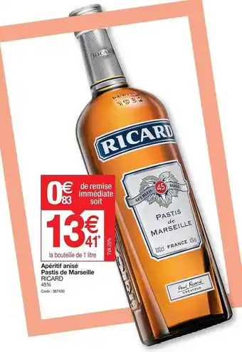 Promocash Apéritif anisé pastis de marseille ricard offre