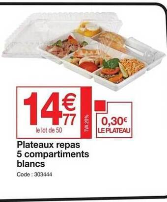 Plateaux repas 5 compartiments blancs