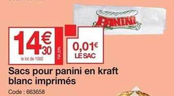 Promocash Sacs pour panini en kraft blanc imprimés offre