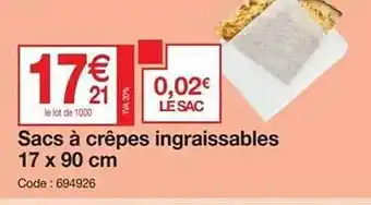 Promocash Sacs à crêpes ingraissables 17 x 90 cm offre