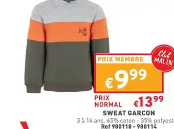 Trafic Sweat garçon offre