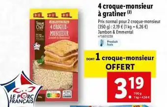 Lidl 4 croque-monsieur à gratiner offre