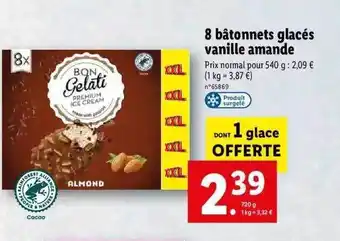 Lidl 8 bâtonnets glacés vanille amande offre