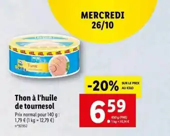 Lidl Thon à l'huile de tournesol offre