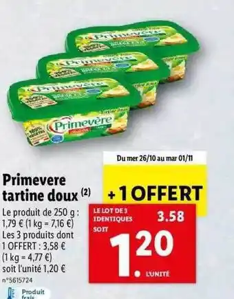 Lidl Primevère tartine doux offre