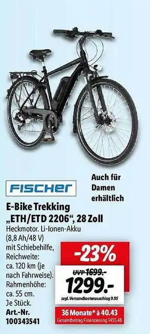 Lidl E-bike trekking „eth-etd 2206“ 28 zoll fischer offre