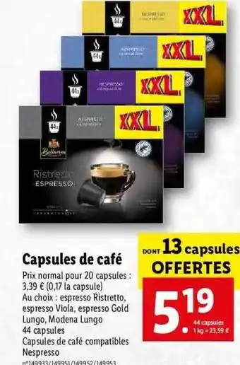 Lidl Capsules de café offre