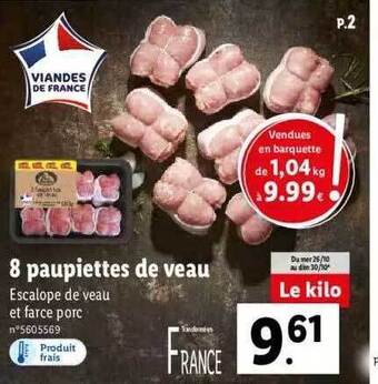 Lidl 8 paupiettes de veau offre
