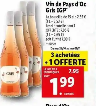 Lidl Vin de pays d'oc gris igp offre