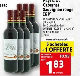 Lidl Pays d'oc cabernet sauvignon rouge igp offre