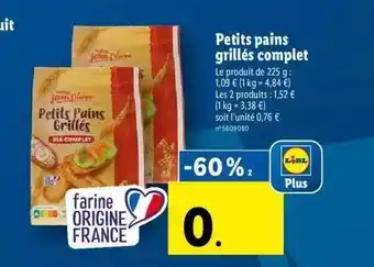 Lidl Petits pains grillés complet offre