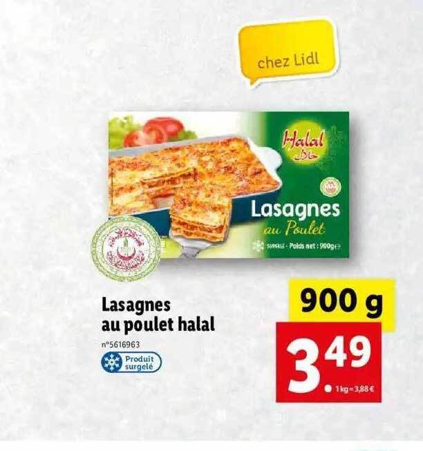 Promo Lasagnes au poulet halal chez Lidl