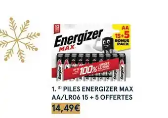 Monoprix Piles energizer max aa-lr06 15 + 5 offertes offre