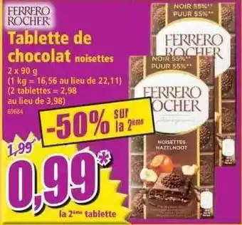 Norma Tablette de chocolat noisettes ferrero rocher offre