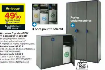 Armoires 3 Portes Qbik + Bacs Pour Tri Sélectif