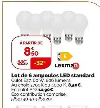 Weldom Lot de 6 ampoules led standard lexman offre