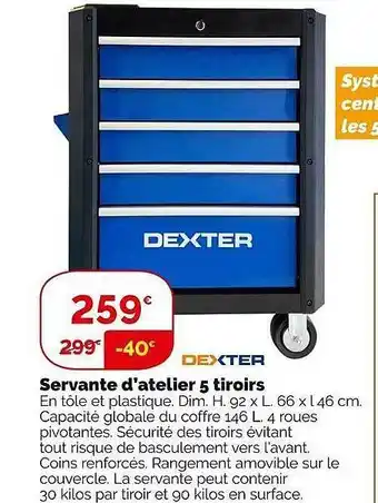 Weldom Servante d'atelier 5 tiroirs dexter offre