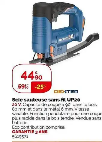 Weldom Scie sauteuse sans fil up20 dexter offre