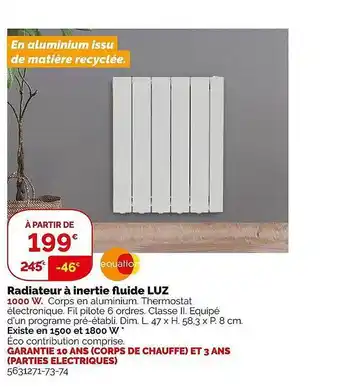 Weldom Radiateur à inertie fluide luz équation offre