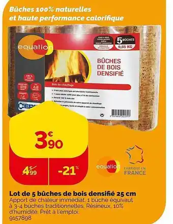 Weldom Lot de 5 bûches de bois densifié 25 cm équation offre