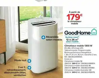 Castorama Climatiseur Mobile 1300 W Goodhome offre
