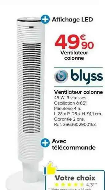 Castorama Ventilateur Colonne Blyss offre