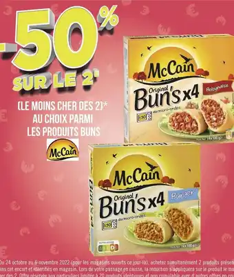 Mc cain -50% sur le 2e au choix parmi les produits buns de la marque mc cain