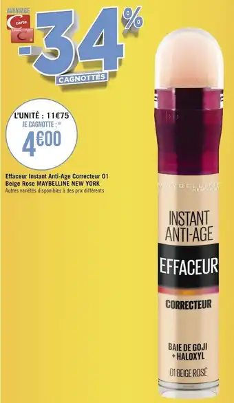 Géant Casino Maybelline new york effaceur instant anti-age correcteur 01 beige rose offre