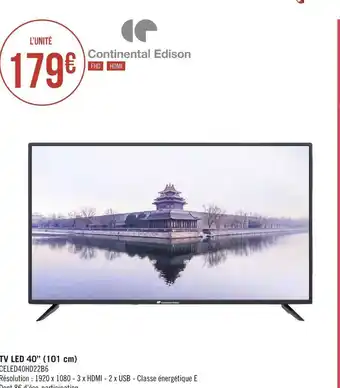 Géant Casino Continental edison tv led 40’’ (101 cm) offre