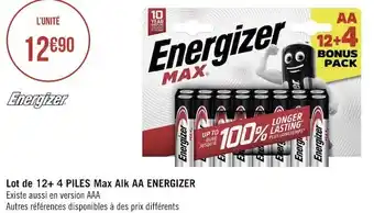 Géant Casino Energizer lot de 12+ 4 piles max alk aa offre