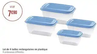 Géant Casino Lot de 4 boîtes rectangulaires en plastique offre