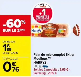 Carrefour Pain de mie complet extra moelleux HARRYS offre