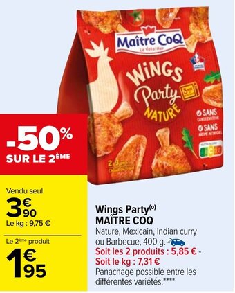 Carrefour Wings party MAITRE COQ offre