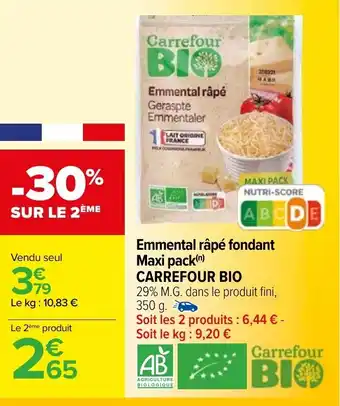 Carrefour Emmental râpé fondant maxi pack CARREFOUR BIO offre