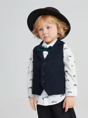 SheIn Shein garçon chemise à imprimé voiture à nœud papillon & veste sans manches offre