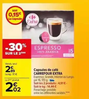 Carrefour Capsules de café carrefour extra offre