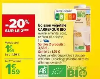 Carrefour Boisson végétale carrefour bio offre