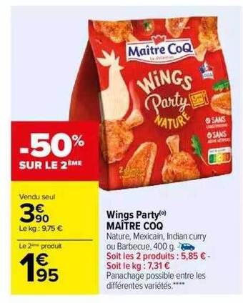 Carrefour Wings party maître coq offre