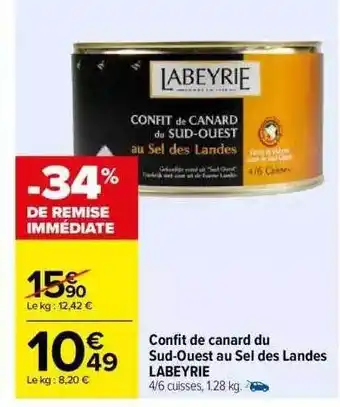 Carrefour Confit de canard du sud-oueset au sel des landes labeyrie offre