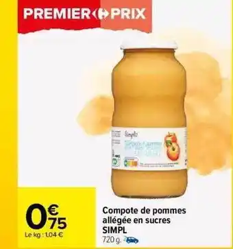 Carrefour Compote de pommes allégée en sucres simpl offre