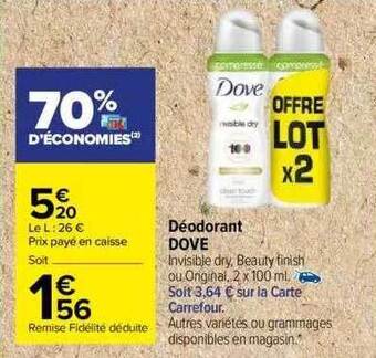 Carrefour Déodorant dove offre