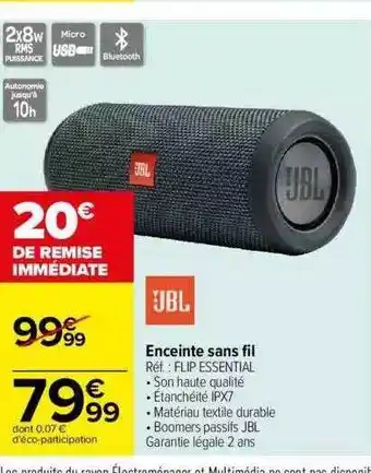 Carrefour Enceinte sans fil jbl offre