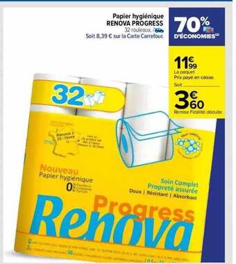 Carrefour Papier hygiénique renova progress offre