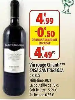 Coccimarket Vin rouge chianti casa sant'orsola offre