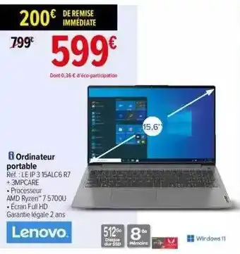 Carrefour Ordinateur portable lenovo offre
