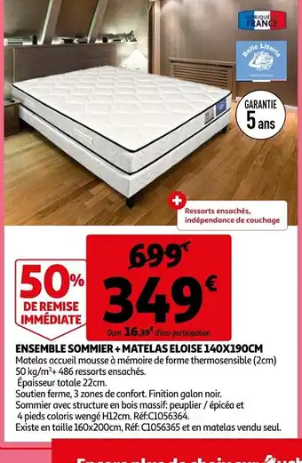 Auchan Ensemble Sommier Matelas Eloise 140x190cm offre